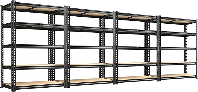 72.12" H Garage Shelving, Storage Shelves Load 2100LBS, 5-Tier Adjustable Shelving Unit with Thickened Wooden Boards for Multiple Scenarios, 72.12" H x 35.55" W x 11.85" D, Black, 4 Pack-NeatNest