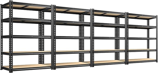 72.12" H Garage Shelving, Storage Shelves Load 2100LBS, 5-Tier Adjustable Shelving Unit with Thickened Wooden Boards for Multiple Scenarios, 72.12" H x 35.55" W x 11.85" D, Black, 4 Pack-NeatNest