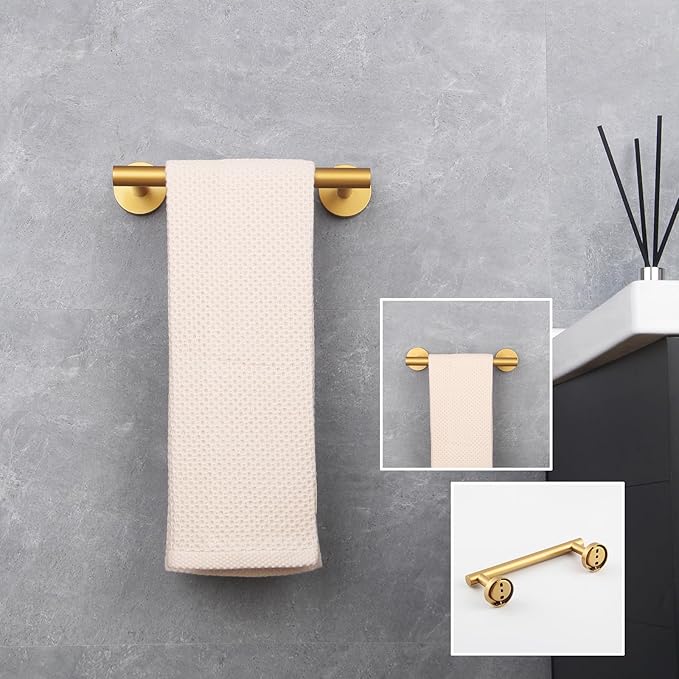 GERZWY 9-Inch Bathroom Towel Bar Gold Stainless Steel Bath Hand Towel Holder Modern Round Style Wall Mount AG1101C23-BE