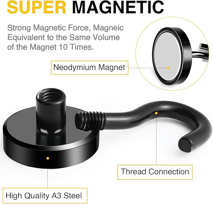 DIYMAG Black Magnetic Hooks, 80 LB Heavy Duty Strong Magnet with Hooks, Strong Rare Earth Neodymium Magnet Hooks for Hanging, Magnetic Hanger for Curtain, Home, Kitchen, Workplace, 20 Packs-NeatNest
