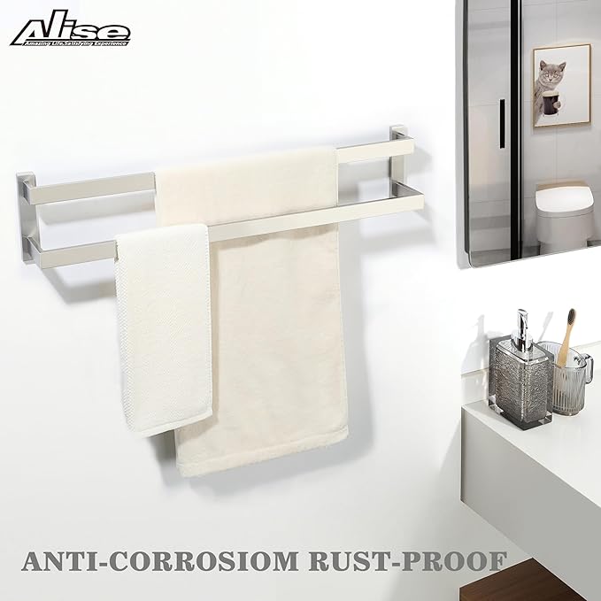 Alise Bath Double Towel Bars,Black Towel Holder Towel Racks for Bathroom Lavatory,Wall Mount Towel Hanger SUS304 Stainless Steel Towel Rail,GOY2800-LS Brushed Nickel 32 Inch