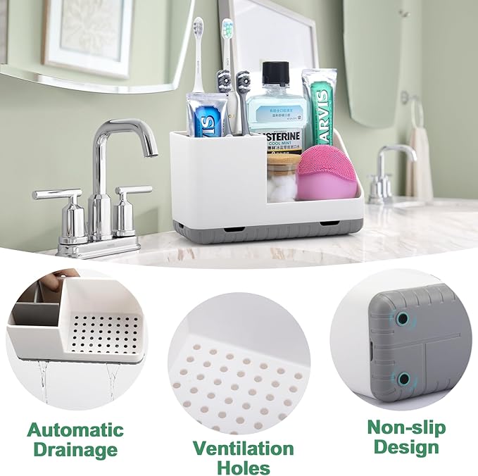 Toothbrush Holders for Bathrooms, Kids Electric Toothbrush and Toothpaste Holder with Drainage, Tooth Brush Holder for Bathroom Countertop Organizer (Grey)-NeatNest