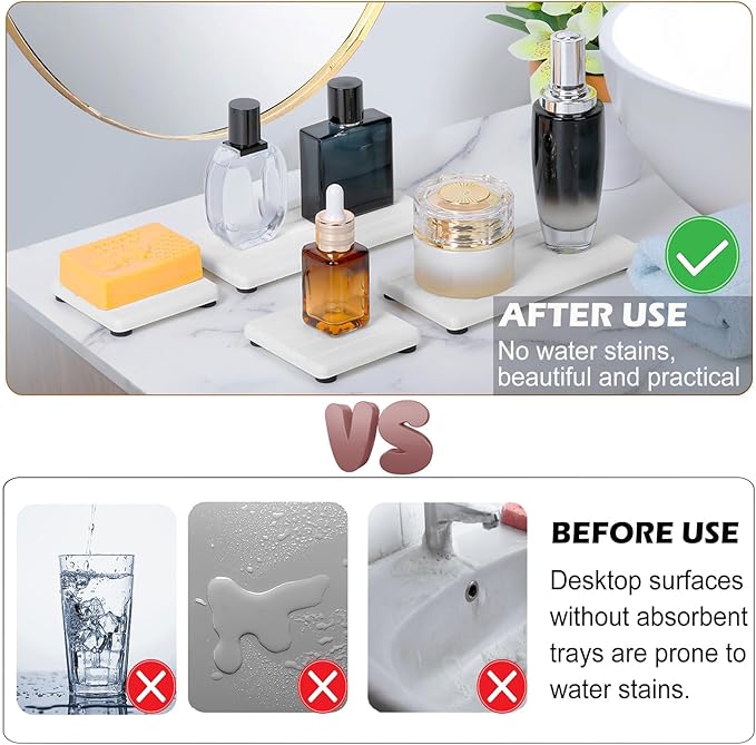 4PCS Stone Drying Tray for Bathroom Sink and Kitchen Counter, Fast Drying Diatomite Stones Soap Trays, Diatomaceous Coaster, Vanity Trays, Water Absorbing Stone Tray for Sink-NeatNest