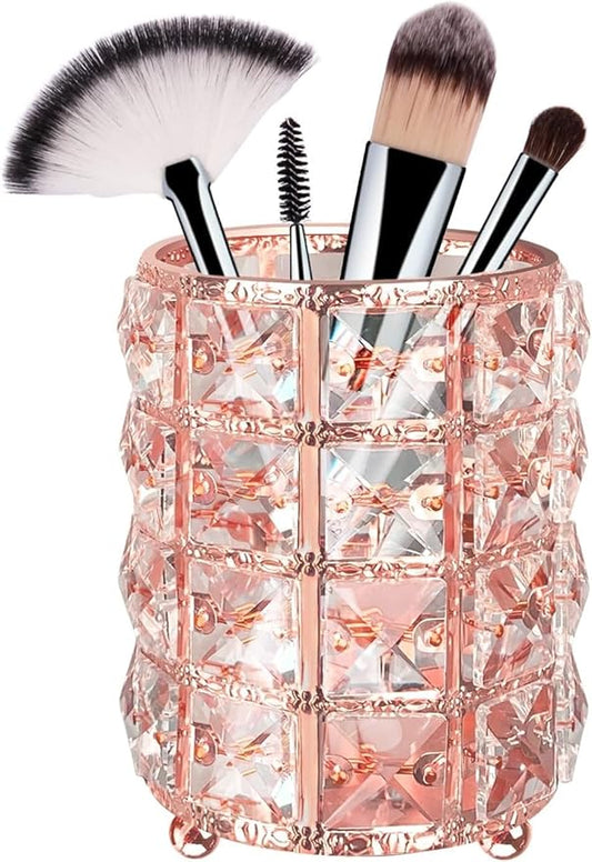 AKOAK 1 Pack Crystal Makeup Brush Holder Office Supplies Storage Rack Eyebrow Pencil/Lipstick/Pencil Makeup Container, Dressing Table, Bedroom, Office (Rose Gold)-NeatNest