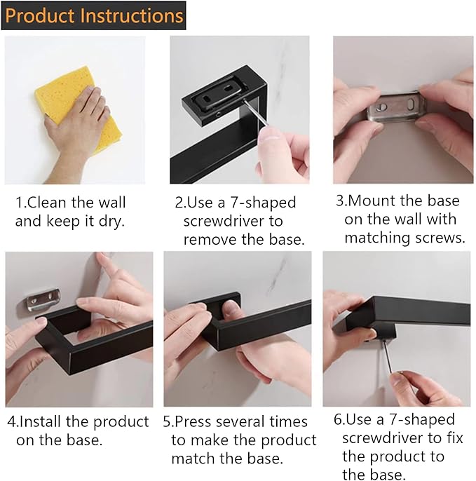 2-Piece Hand Towel Holder, Towel Ring - Thicken SUS 304 Stainless Steel Towel Holder for Bathroom Wall, 8" Rectangular Modern Design Hand Towel Bar, Contemporary Hand Towel Rack - Matte Black
