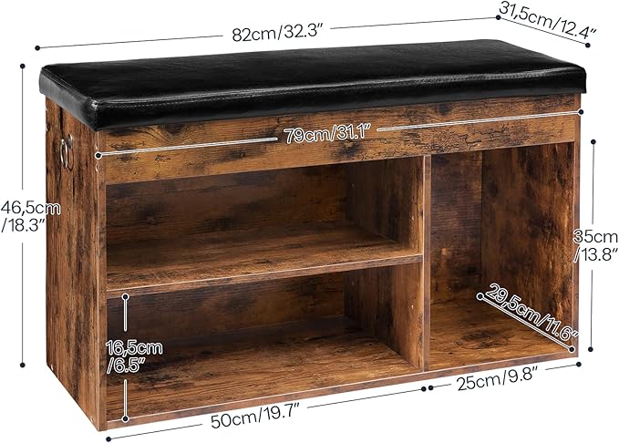 HOOBRO Shoe Storage Bench with Padded Cushion, Entryway Bench with Flip-Open Storage Box and Adjustable Shelf, Shoe Rack with Hidden Compartment, for Entryway, Living Room, Rustic Brown BF40HX01-NeatNest