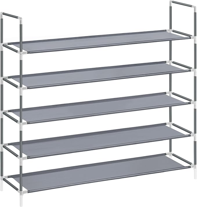 SONGMICS 5-Tier Shoe Rack, Shoe Storage for Hallway Closet, Slim and Space-Saving, Metal Frame, Non-Woven Fabric Shelves, Grey ULSH055G01V1-NeatNest
