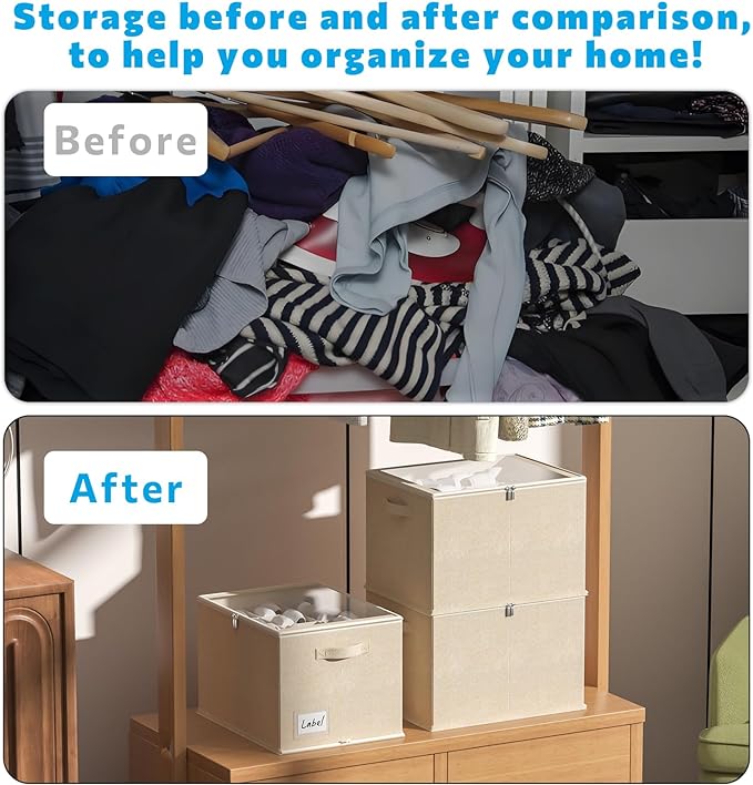 2 Pack Shoe Organizer for Closet - Shoe Storage Bins with Clear Cover, Fabric Shoe Storage Containers with Reinforced Handles, Fits up to 24 Pairs (Beige, 16.5 * 12.6 * 12.2in)-NeatNest