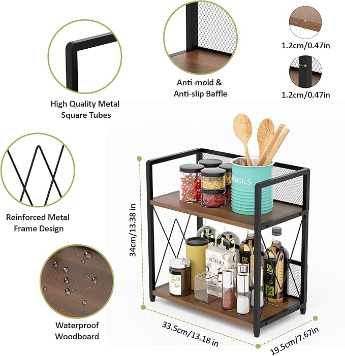 Aduanbang Coffee Bar Accessories Organizer, Seasoning Organizer, 2 Tier Wooden Kitchen Counter Shelf, Coffee Organizer Station for Countertop, Coffee Condiment Rack for Mugs, Cups, Cream, Syrup-NeatNest