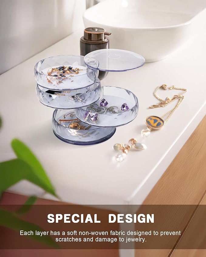 CONBOLA Acrylic Jewelry Organizer, Small Storage Box Jewelry Earring Holder for Women, 5-Layer Rotating Travel Jewelry Tray Case with Lid for Bracelet-NeatNest