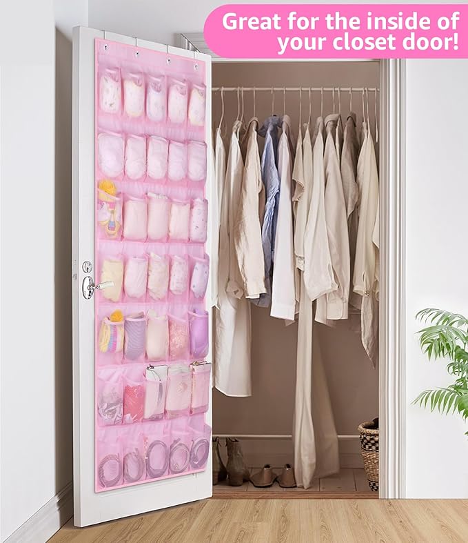 MISSLO 35 Pockets Kids Shoe Organizer for Baby sturdy Oxford Toddler Shoe Rack for Closet Cute Over the Door Shoe Storage Hanging Pink Girl Room Decor-NeatNest