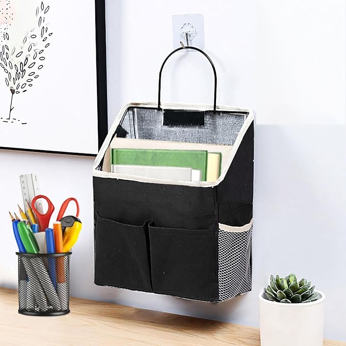 2pcs Wall Hanging Storage Bag,Wall Hanging Organizer Bags with Pockets, Wall Organizer Storage for Dormitory Bathroom Bedroom Kitchen(Black)-NeatNest