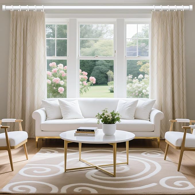2 Pack Curtain Rods for Windows 28 to 48 Inch(1.5-5 Feet),White 1'' Diameter Drapery Rods with End Cap Style Design,Modern Adjustable Heavy Duty Curtain Rod,Size:30''-60''