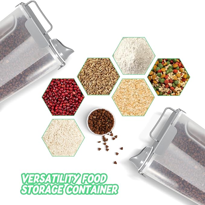 5-7Lbs Dog Cat Food Storage Container with Upgraded Large Nozzle BPA-free, 4 Snap Seals Plastic Pet Food Storage Containers with Handles (2, Light Gray, 5L)-NeatNest