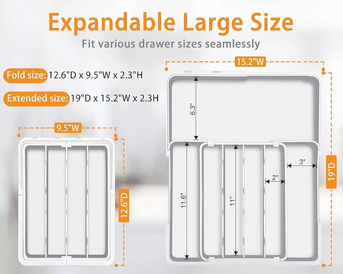 Homecor Silverware Drawer Organizer, Adjustable Kitchen Drawer Organizer, Expands from 4 to 7 Slots, Non-Slip BPA-Free Flatware Cutlery Utensil Holder for Forks Knives Spoons and Kitchen Utensil,White-NeatNest