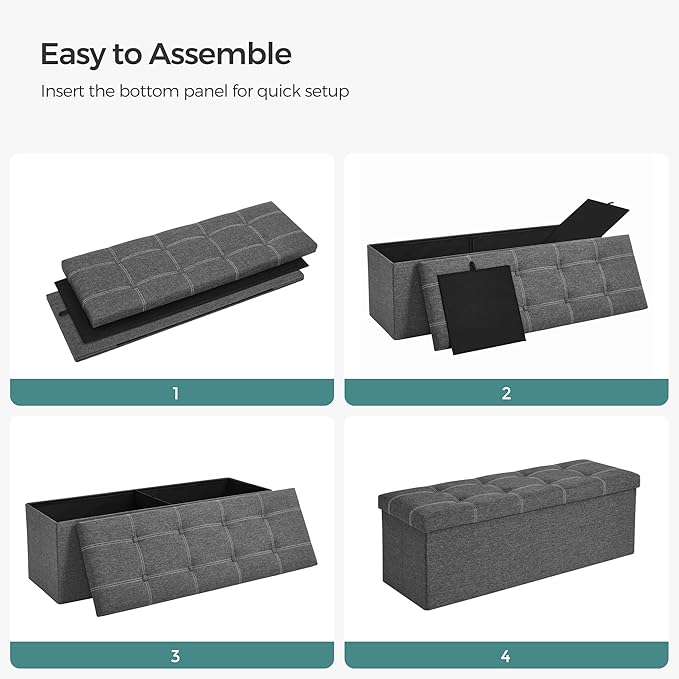 SONGMICS Mazie Collection - 43 Inches Ottoman Storage Bench, 35 Gal. Folding Chest with Breathable Linen-Look Fabric, Load up to 660 lb, for Entryway, Living Room, Bedroom, Dark Gray ULSF077G04-NeatNest