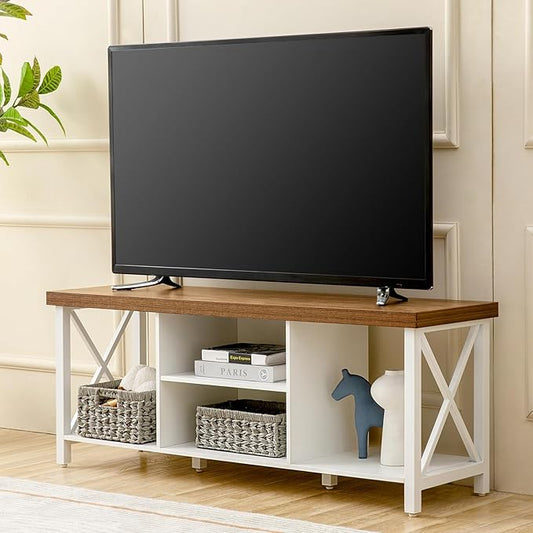 GAZHOME TV Stand for TV up to 55 Inches, TV Cabinet with Open Storage, TV Console Unit with Shelving for Living Room, Entertainment Room, White-NeatNest