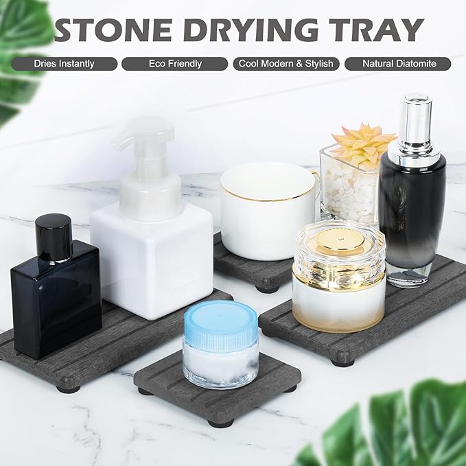 4PCS Fast Drying Diatomite Stone Soap Tray for Bathroom and Kitchen, Vanity Tray, Water Absorbing Coaster-NeatNest