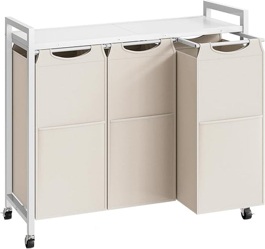 HOOBRO Laundry Sorter 3 Section, Laundry Hamper with Wheels, 3 × 11.5 Gal (43.4L), Rolling Laundry Basket, Pull-Out and Removable Oxford Fabric Bags, White WG76XY01-NeatNest