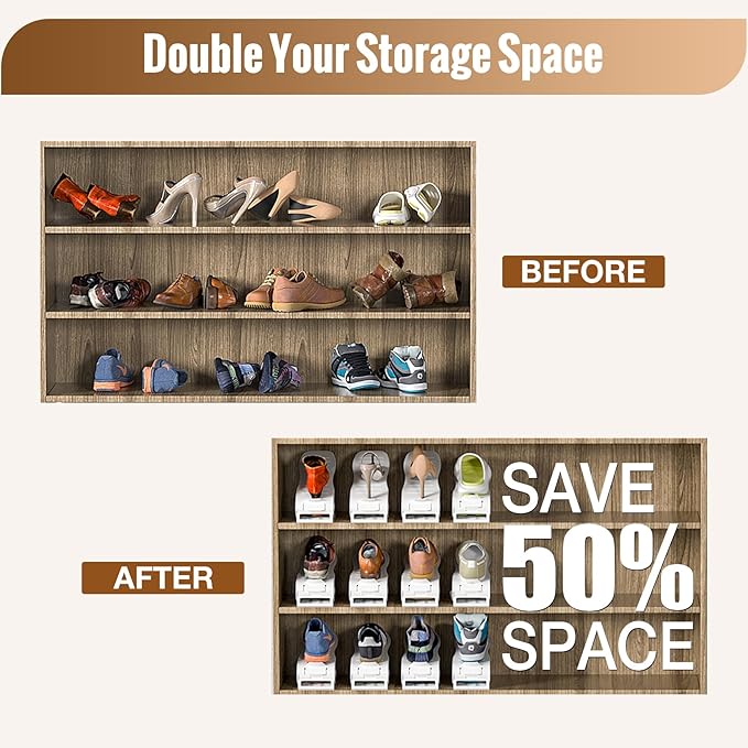 Neprock Shoe Slots Organizer for Closet,16 Pack Upgraded Thickned Shoe Storage Space Saving Shoe Rack, Closet Shoe Organizer Shoe Holder Shoe Stackers for Closet Organization（White）-NeatNest