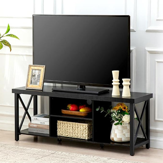 GAZHOME TV Stand for TV up to 55 Inches, TV Cabinet with Open Storage, TV Console Unit with Shelving for Living Room, Entertainment Room, Black-NeatNest