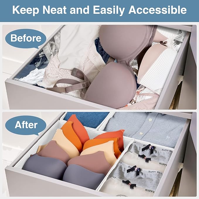 Criusia Drawer Organizer Clothes, 8 Pack Underwear Drawer Organizer, Foldable Closet Organizers and Storage Dresser Drawer Dividers for Clothes, Socks, Scarves, Ties (White)-NeatNest