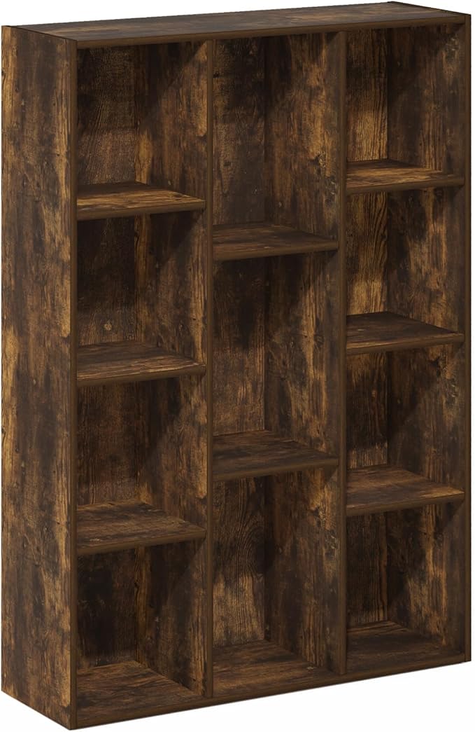 Furinno Luder 11-Cube Open Shelf Bookcase, Bookshelf, Amber Pine-NeatNest
