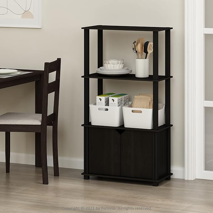 Furinno Brahms 4-Tier Multipurpose Bookcase/Bookshelf/Display Shelf/Display Rack with Door, Espresso/Black-NeatNest