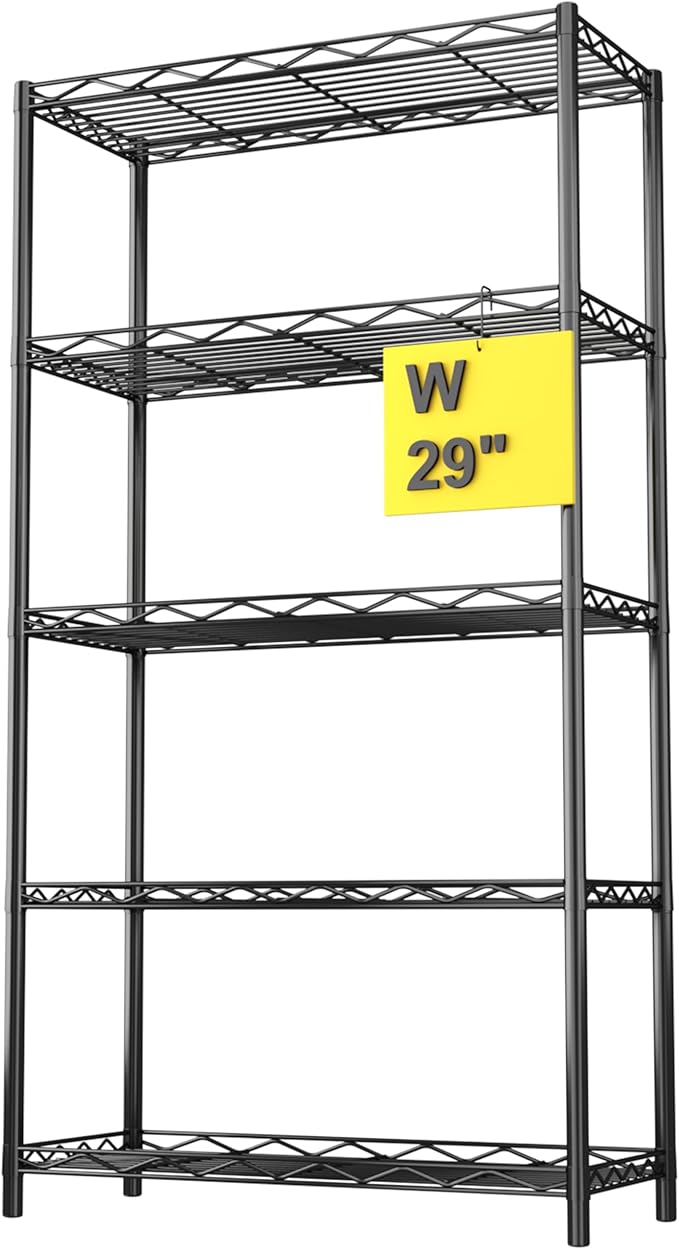 HOMEFORT 5-Tier Wire Shelving Unit, Extra Wide Metal Storage Rack, Free Standing Rack, Durable Organizer Perfect for Pantry Closet Kitchen Laundry Organization in Black, 29" W x 14" D x 61" H