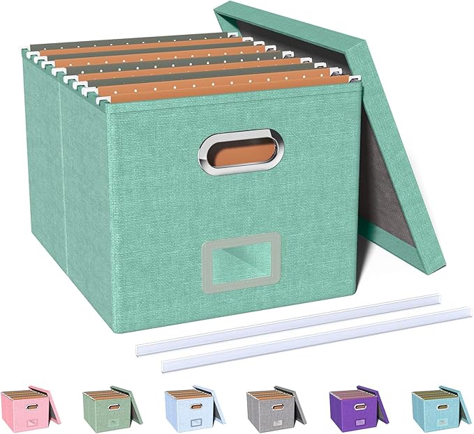 Oterri File Storage Organizer - Portable File Box with Lid, Fits Letter/Legal File Folders, Easy Slide Durable Hanging File Box for Office/Decor/Home, Bright Green
