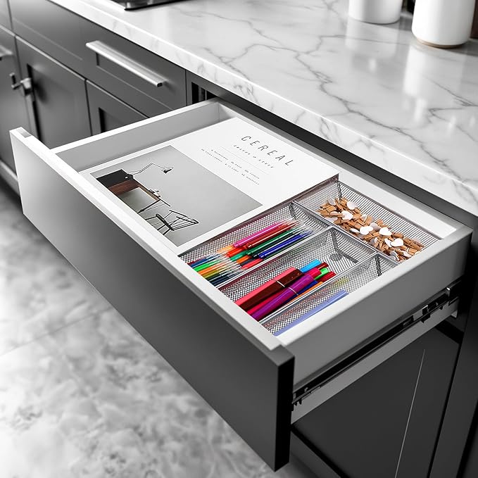 6 Pack Silverware Organizer, Mesh Small Utensil Drawer Organizer Silverware Holder for Kitchen Drawer, Metal Narrow Cutlery Drawer Organizer for Flatware, Knives, Spoons Storage 3x9x2 Inch-NeatNest
