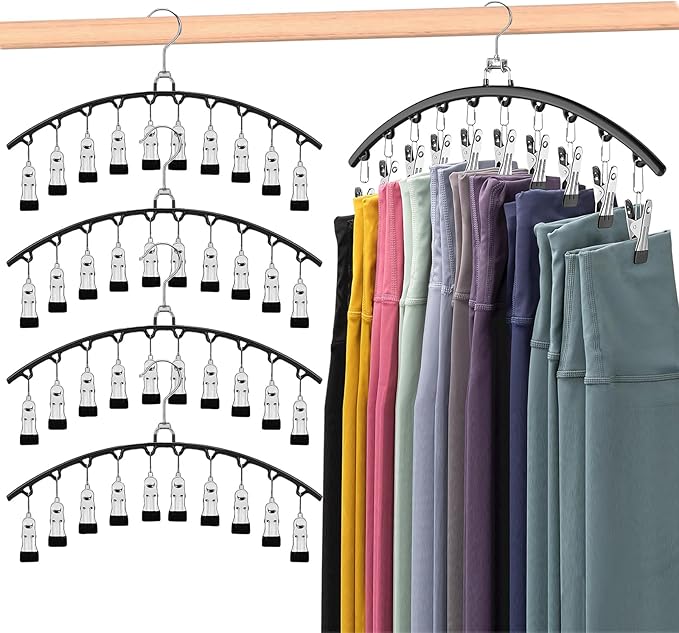 Hendiy Legging Organizer for Closet, Rotatable Pants Hangers 5 Pack w/10 Clips Holds 50 Leggings, Leggings/Shorts/Jeans/Skirts/Pants Hangers w/Rubber Coated, Space Saving Hanging Closet Organizer-NeatNest