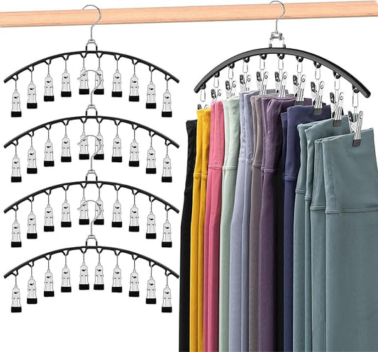 Hendiy Legging Organizer for Closet, Rotatable Pants Hangers 5 Pack w/10 Clips Holds 50 Leggings, Leggings/Shorts/Jeans/Skirts/Pants Hangers w/Rubber Coated, Space Saving Hanging Closet Organizer-NeatNest