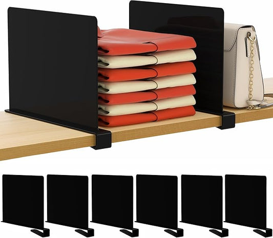 HBlife 6 Black Shelf Dividers, Vertical Purse Organizer for Closet Perfect for Sweater, Shirts, Handbags in Bedroom and Kitchen, Adjustable Acrylic Bookshelf for Organization-NeatNest