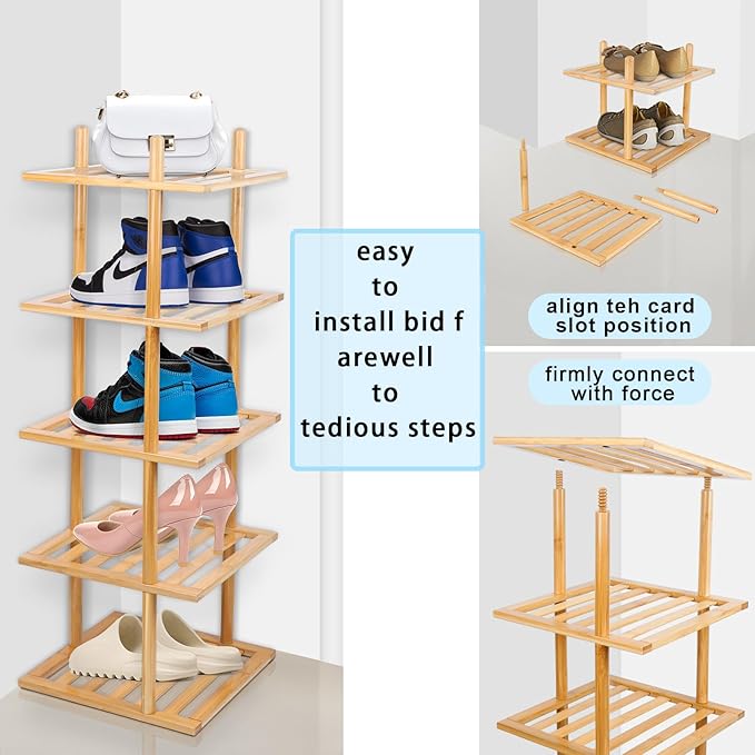 7-Tier Shoe Rack for Closet, Shoes Organizer Free Standing Shelf Entryway and Closet Hallway, Small Space Stackable Bamboo Multifunctional Racks Shoe Storage-NeatNest