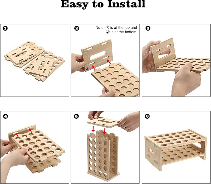ELLDOO Rollerball Perfume Organizer, 24 Spaces Bamboo Perfume Storage Holder Beauty Scent Holder with Handle, Makeup Lipgloss Lipstick Display Case-NeatNest