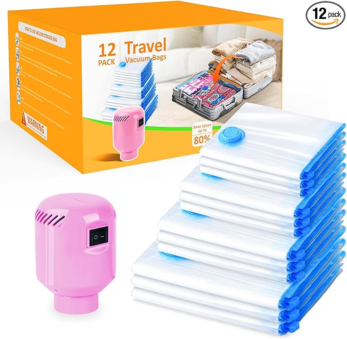Vacuum Storage Bags with Electric Pump, 12 Pack (3 Jumbo, 3 Large, 3 Medium, 3 Small) Vacuum Seal Bags for Clothes, Bedding, Mattress, Blankets, Travel-NeatNest