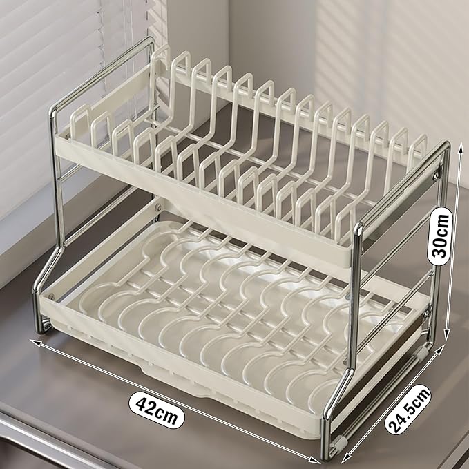 Dish Drying Rack 2 Tier Countertop Dish Draining Rack Organizer White
