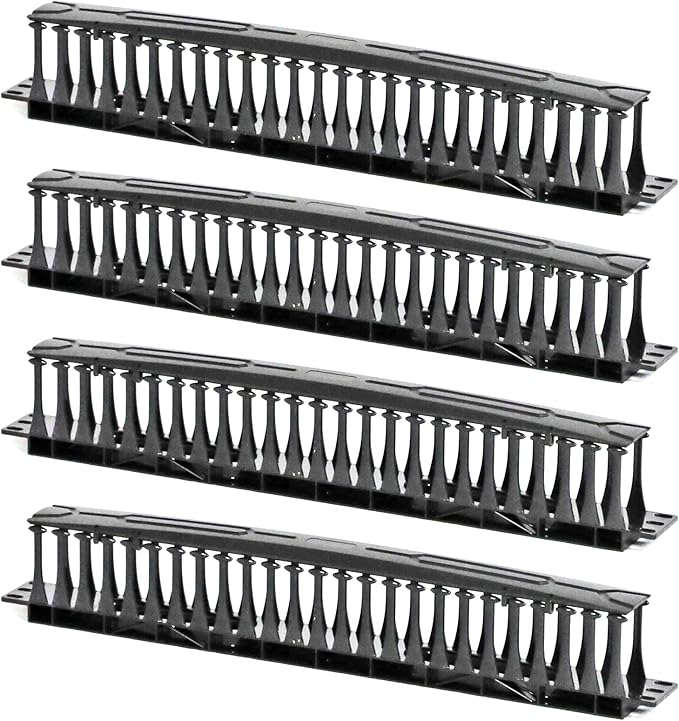AEONS 1U Cable Management Horizontal 19-inch Rack Mount Cable Manager Finger Duct Raceway Plastic Hinged Cover Black