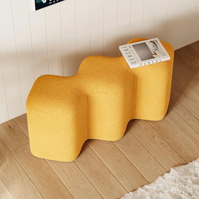 LOVEDIMA Modern Yellow Entryway Bench Boucle Upholstered Ottoman End of Bed Bench