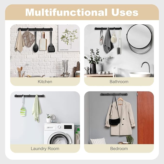 Coat Rack Wall Mount, Metal Coat Hanger with 5 Hooks, Heavy Duty, Black, 1 Pcs-NeatNest