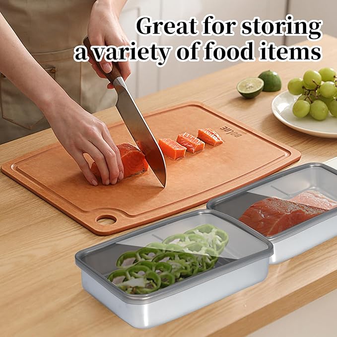 10 Pack Bacon Cheese Meat Storage Container Stainless Steel Airtight Storage Container Kitchen Food Storage Containers Fruit Tray with Lids Stackable Fridge Organizer Bins for Fruit Vegetable Food