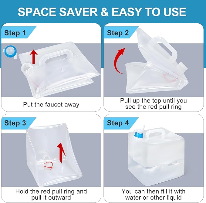 2 Pack Collapsible Water Container with Spigot, Foldable Cube Water Jugs Portable Water Storage for Outdoors Camping Hiking Disaster Preparedness & Survival Gear 1.4/2.6/4/5.3 Gallon-NeatNest