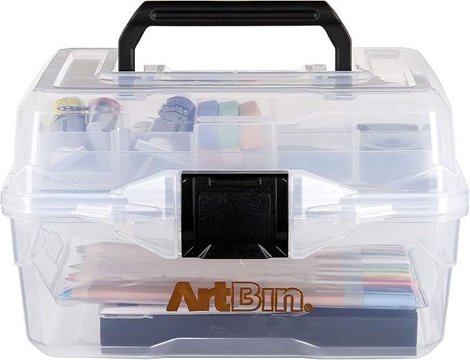 ArtBin 6890AG Small Project Box, Portable Art & Craft Organizer with Lift-Out Tray, [1] Plastic Storage Case, Clear
