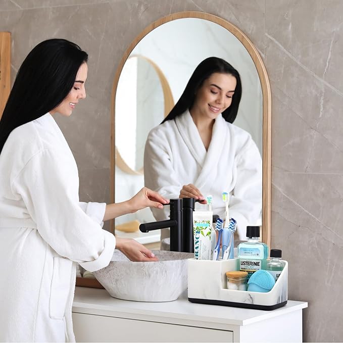 Marble Bathroom Counter Organizer, Kids Electric Toothbrush and Toothpaste Holders for Bathroom Organizers and Storage (Marble)-NeatNest