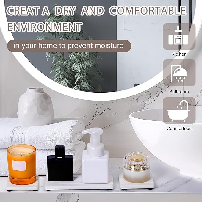 4PCS Stone Drying Tray for Bathroom Sink and Kitchen Counter, Fast Drying Diatomite Stones Soap Trays, Diatomaceous Coaster, Vanity Trays, Water Absorbing Stone Tray for Sink-NeatNest