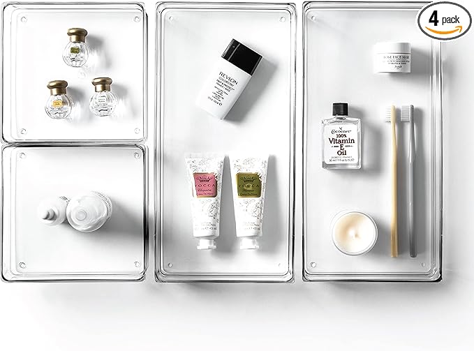 BINO | 4-Piece Drawer Organizer Bin Set | THE MODULAR | Multi-Purpose Storage | Durable | BPA-Free | Desk Drawer Organizer | Vanity Bathroom Makeup-NeatNest