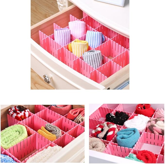 8pcs DIY Plastic Drawer Organizer Adjustable Drawer Dividers for Home Tidy Closet, Socks, Underwear, Office School Supplies, Kitchen Utensil Tools (Pink)-NeatNest