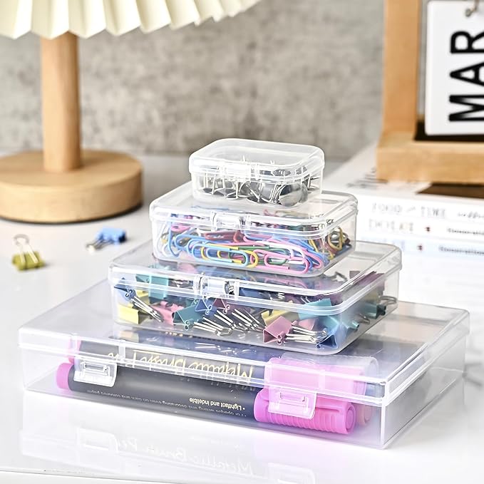 24 Pack Mixed Sizes Rectangular Mini Plastic Containers Clear Plastic Storage Boxes with Hinged Lids and Labels Empty Beads Organizers for Small Items Art Craft Jewelry Projects-NeatNest