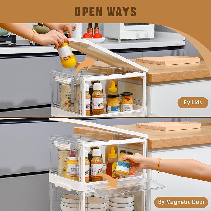 Collapsible Plastic Storage Bins with WheelsClear Stackable Storage Bins with Lid Stackable Storage Bins with Open Door Folding Storage Bins Organizer for Closet Bedroom Living Room-NeatNest